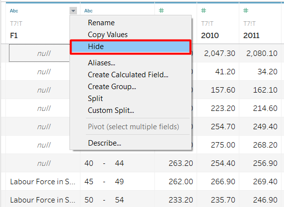 Figure 7. Hide Column
