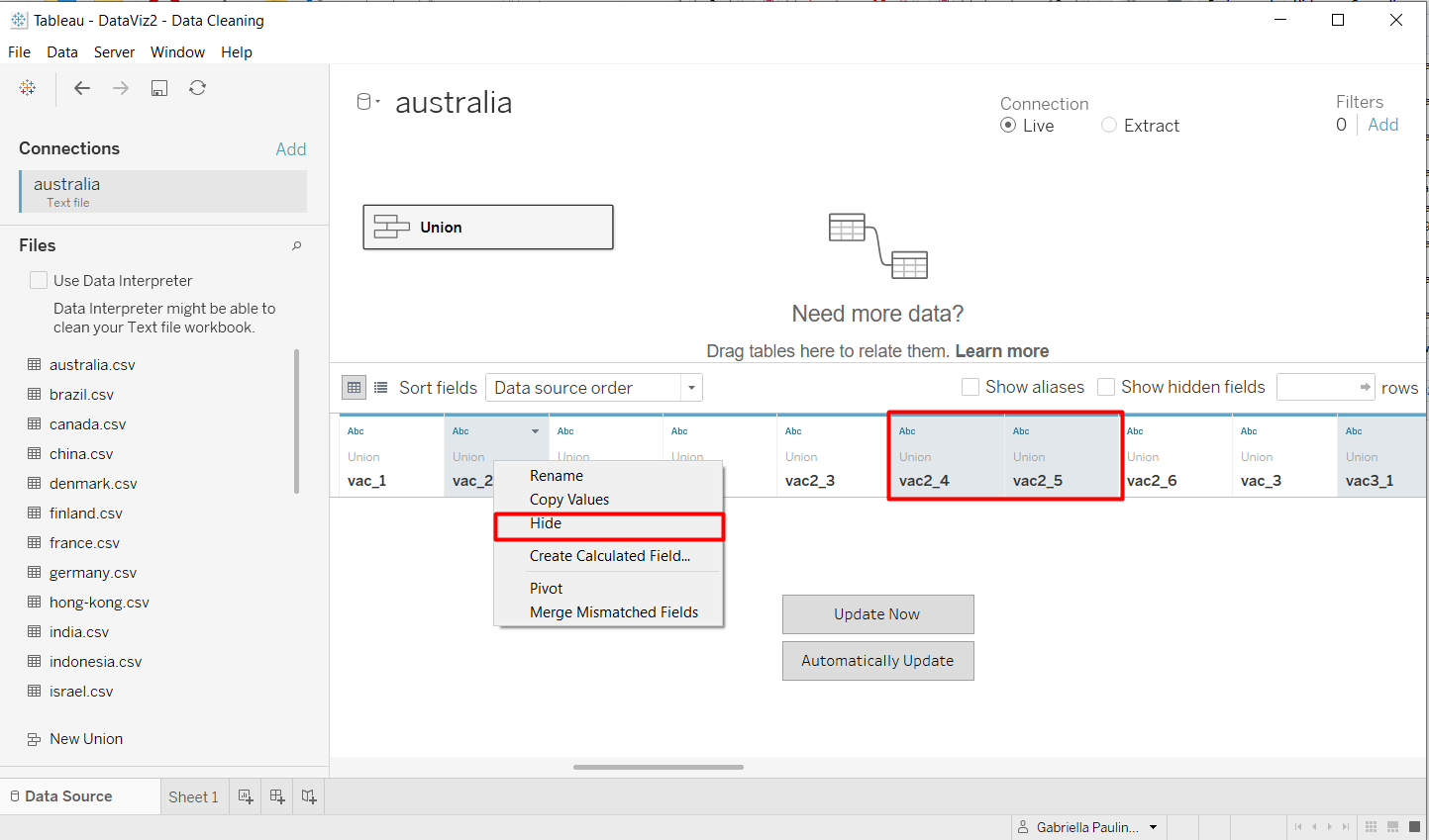 Figure 8. Hide Unused Columns