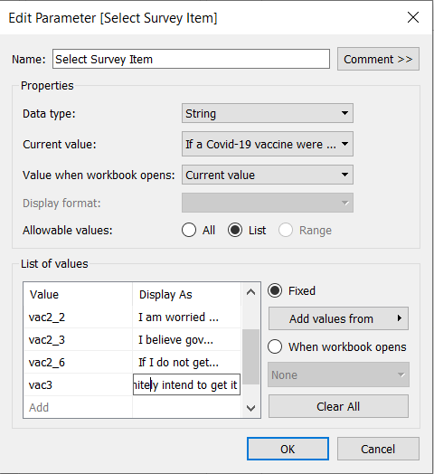 Figure 16. Create Parameter for Survey Item