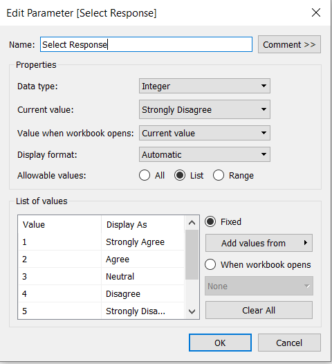 Figure 29. Create Parameter for Response