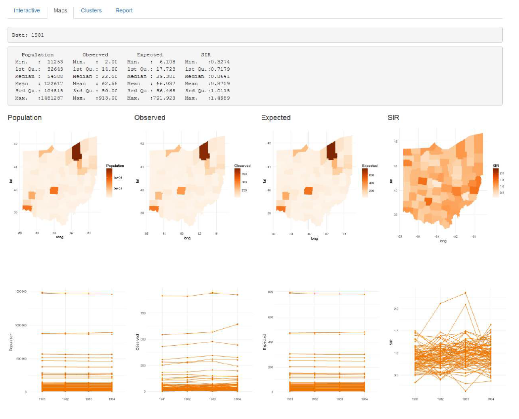 Figure 4. SpatialEpiApp Maps Tab (Moraga 2017)